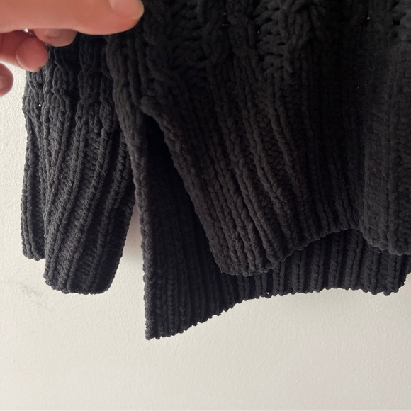 Aerie Quarter Zip sweater chenille black Chunky cable knit oversized S cable car - Picture 5 of 8